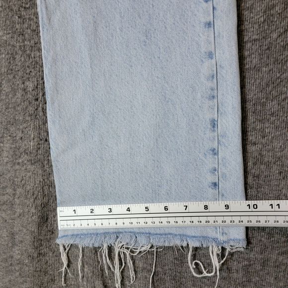 ZARA Jeans Womens 2 Blue Marine Straight Wide Leg High Waist Raw Hem - Picture 7 of 12